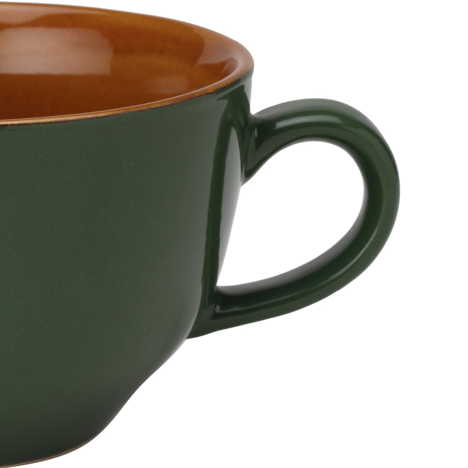 Ceramic Soup & Coffee Wide Large Mug With Handle - Set Of 1, 350ml, Green | Bone Ash Free & Microwave Safe - Bowl For Maggi, Cappuccino, Latte, Green Tea - Matte Finish