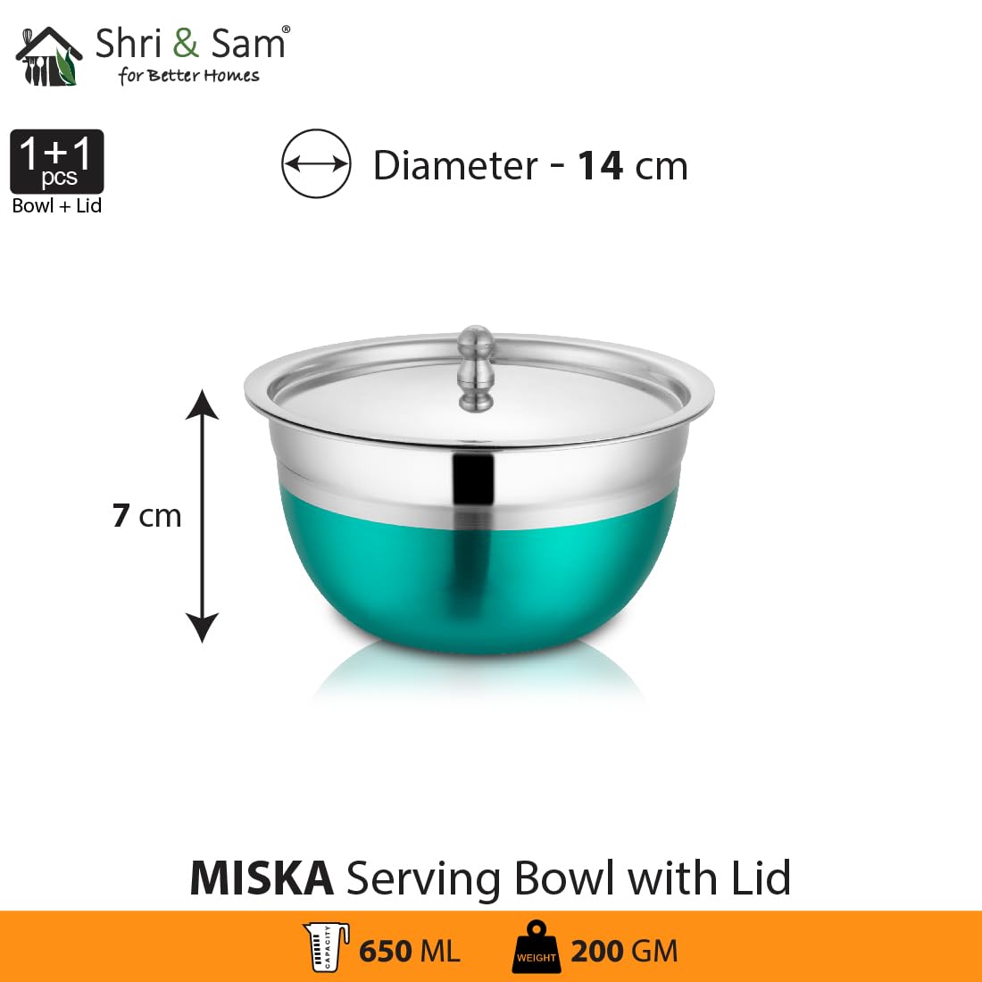 Stainless Steel Serving Bowl With Stainless Steel Lid Set Of 3 Pieces, Silver Multicolor | 650ml Each, Dishwasher Safe