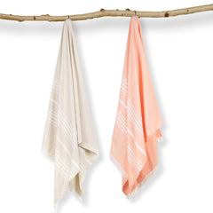 Mush 100% Bamboo Large Bath Towel 280 Gsm | Ultra Soft, Absorbent, Light Weight, & Quick Dry Towel For Bath, Travel, Gym, Beach, Pool & Yoga (Beige & Peach) 250 Tc - Pack Of 2