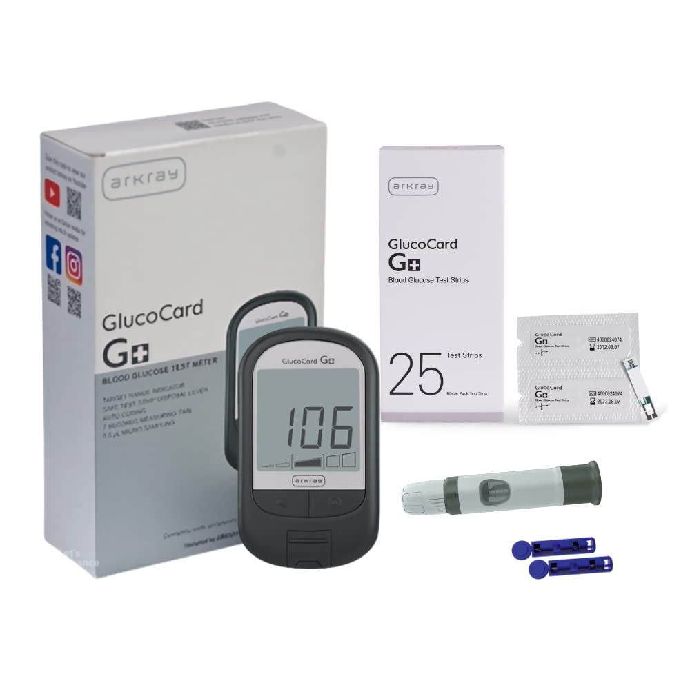 Arkray GlucoCard G+ Blood Glucose Monitor | Diabetes Kit With Free 25 Strips & 25 Trustlet Lancets + 1 Lancing Device | Japanese Technology Made In India