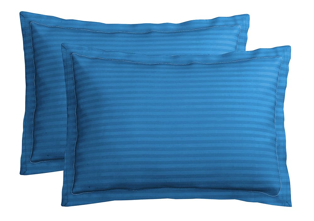 Double Bedsheets With 2 King Size Pillow Covers - King Size 90 x 100 Inches - Blue | All Around Elastic 210 TC Super Soft Striped Pattern Breathable