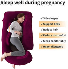 J Shaped Pillow, Pregnancy Pillow For Maternity & Baby Nursing - Wine & Grey | Pregnant Women Stomach, Hip, Spine, Neck Support, Velvet Outer Cover With Zip, Adjustable, Multi-Purpose Pillow