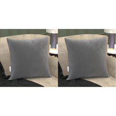 Microfiber Square Soft Pillow Cushion For Sofa & Bed, Grey - 24 X 24 Inch | Fluffy Pillow For Comfort & Back Support | Washable, Hypoallergenic | Premium Velvet Cover With Zip - Pack Of 2