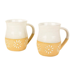 Dual Tone Studio Pottery Ceramic Coffee Mugs Set Of 2 - 350ml Each, Off White & Light Brown | Milk Mugs - Tea Cups & Mugs