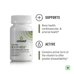 Unived Vitamin K2-7 (Menaquingold) 55mcg, Plant - Based Vitamin Mk-7, For Optimal Calcium Absorption, Heart & Bone Health | 120 Veg Capsules , 200gm 0.4lbs