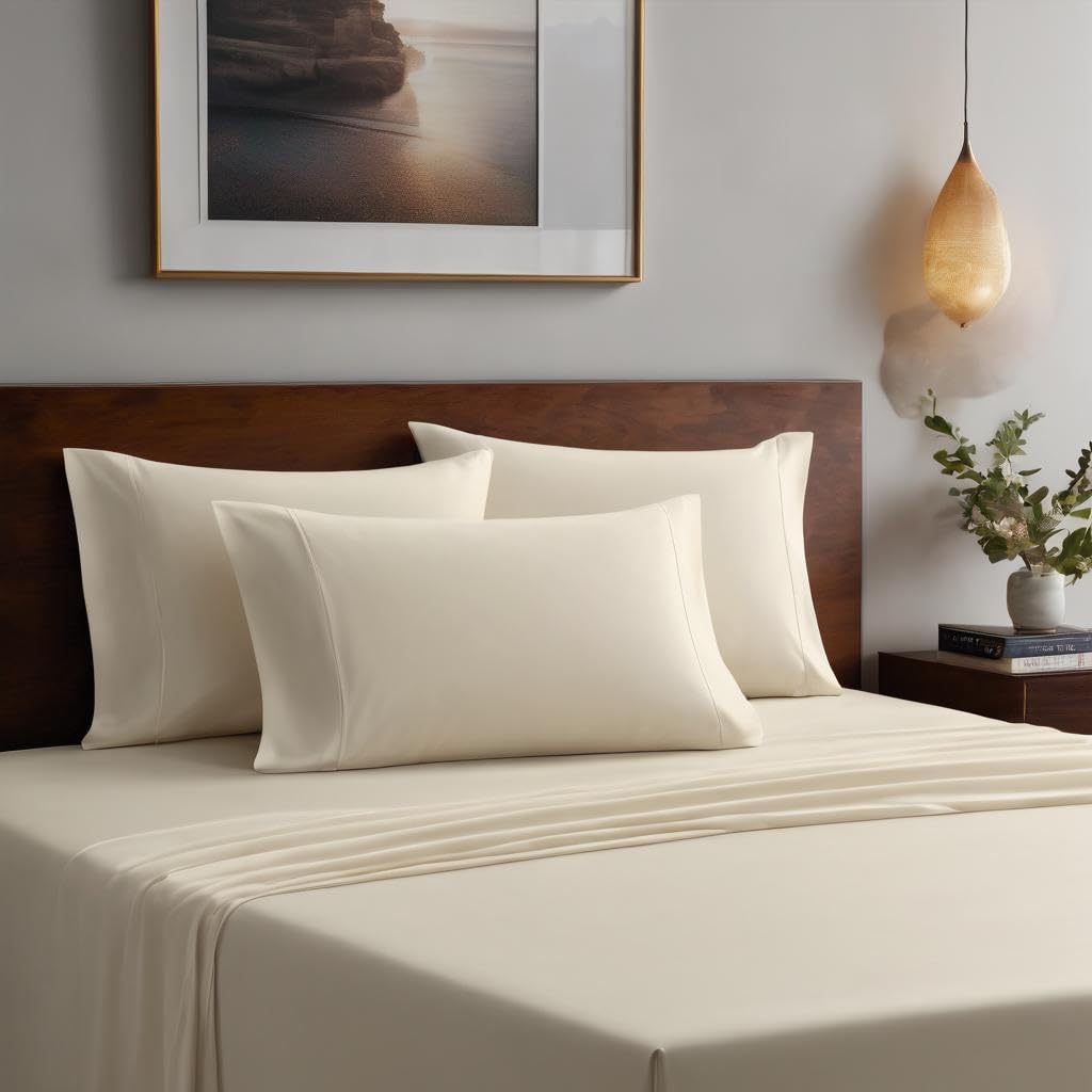 Single Bedsheet Elastic Fitted With Two Matching Pillow Cover - 75 X 36 Inches, Ivory | Naturally Soft, Breathable, & Skin Friendly