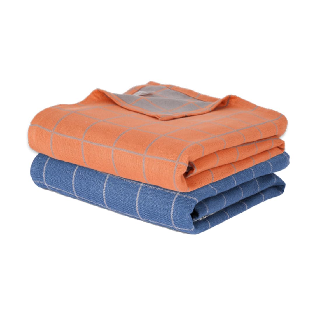 Doctor Towels, Banana Double Cloth Bath Towel, Super Soft & High Absorbency Towels For Sensitive Skin, Quick Dry Towels For Bath Large Size Pack Of 2 (Blue & Orange)