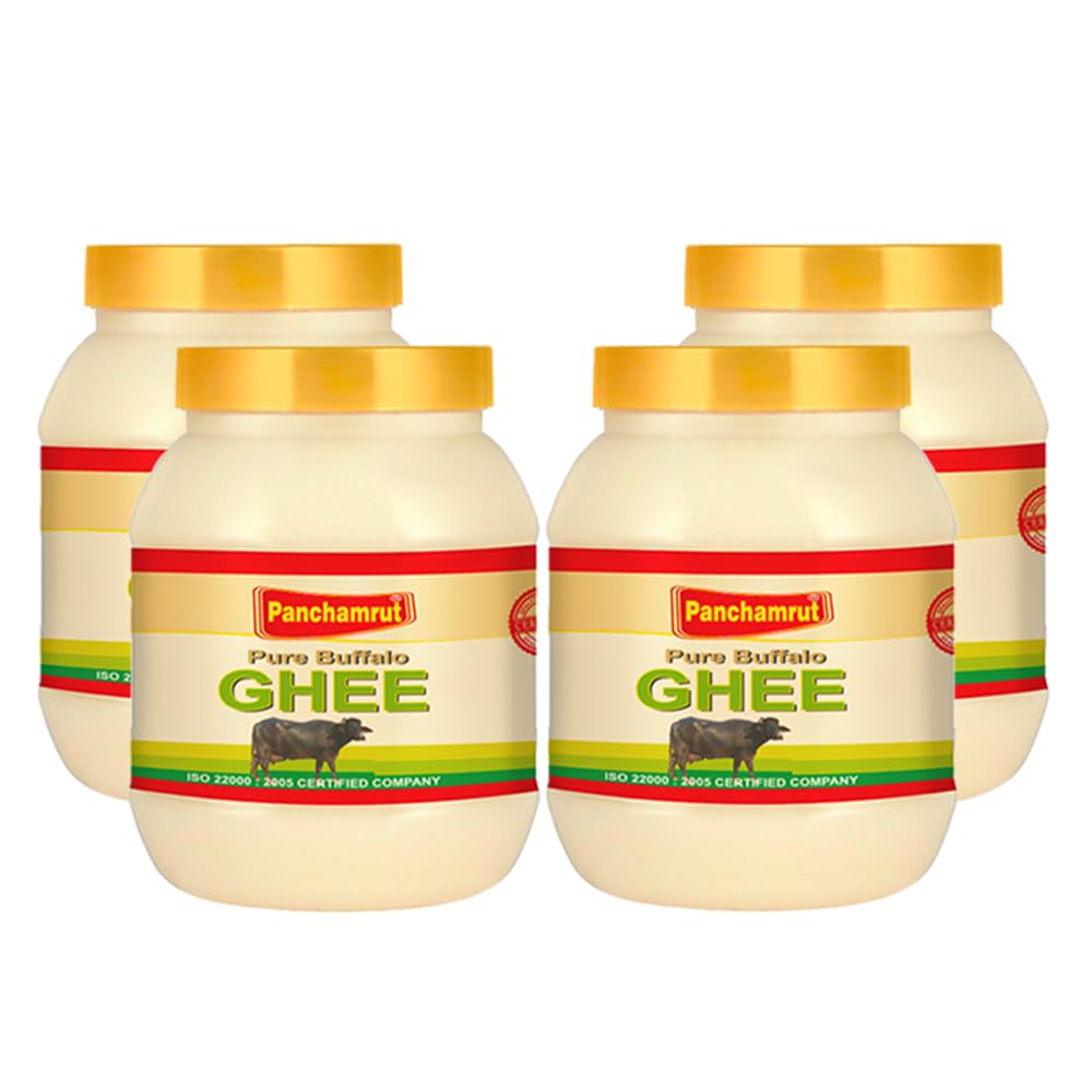 Pure Premium Buffalo Danedar Ghee By Panchamrut | Rich In Nutrients & Delicious Healthy Desi Ghee Good For Sabji | 4 Litre (1 Litr * 4) 135.2 Ounce | Jar Pack