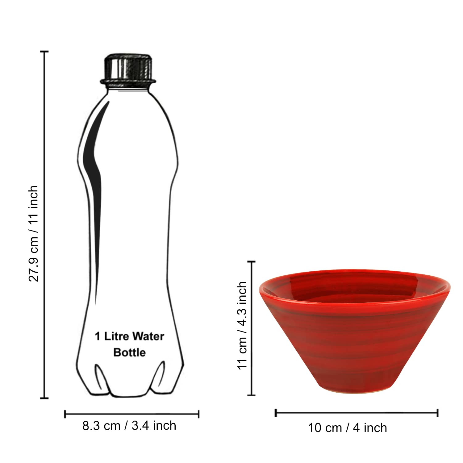 Studio Pottery Conical Ceramic Serving Bowl - Red, Diameter : 10 Cm, 580ml | Rice & Salad Bowl - Snack Bowl