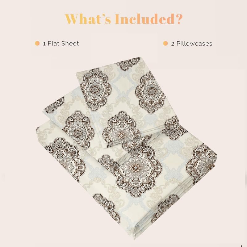 Luxurious Queen Size Bedsheet For Double Bed With 2 Pillow Cover - 90 X 90 Inches, Beige & Brown | Perfect For Daily Use, Guest Rooms | Gift For Housewarmings, Weddings