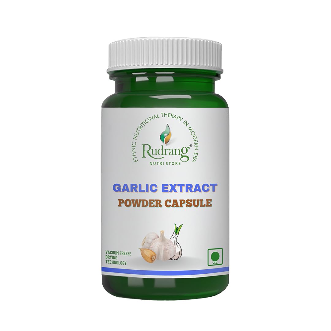 Rudrang Nutri Store Garlic Extract Veg Capsules Cardiovascular Support, Immune Boost, Detoxification | 400mg 60 Veg Capsules 100gm 0.2lbs