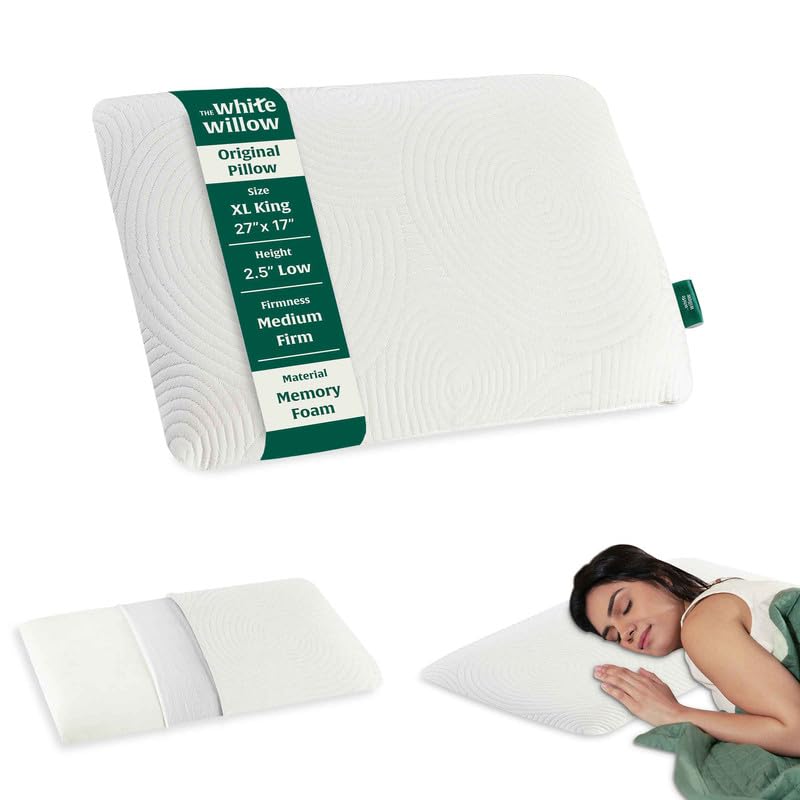 Thin Pillow For Sleeping, Orthopedic Cervical Pillow - XL King Size - 2.5 Inch | Slim Memory Foam Pillow, Slim Aid Pillow For Neck & Shoulder Pain Relief | Medium Firm - Pack Of 1