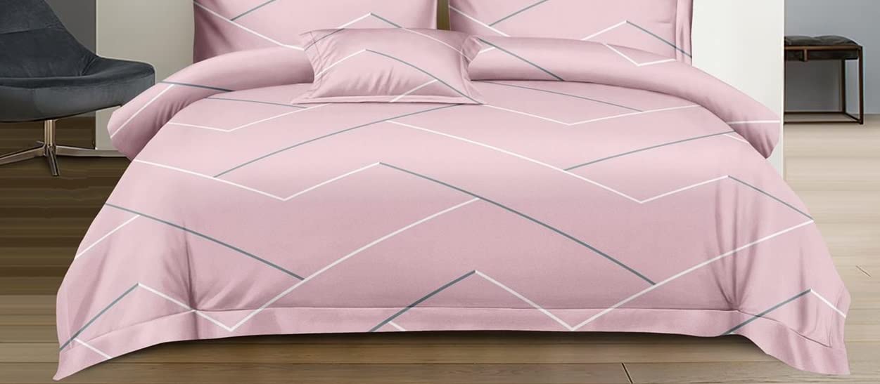 1 King Size Elastic Fitted Bedsheet With 2 Pillow Cover & Comforter - 72 X 78 Inches, Pink | Ideal For Hotel, Guest House, Home Bedsheet
