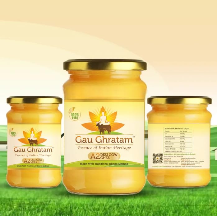 Organic A2 Desi Cow Ghee By Malvas Food | Bilona Method Handmade Pure Nutrients Desi Cow Ghee For Protact Eyesight | 2 Litre (1 Litr * 2) 67.6 Ounce | Jar Pack