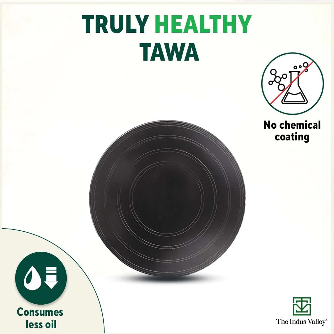 Pre-Seasoned Black Concave Iron Bhakri Tawa For Chapathi - 30cm, 12 Inch, 1.6 Kg | Gas Compatible, 100% Pure & Toxin-Free, No Chemical Coating