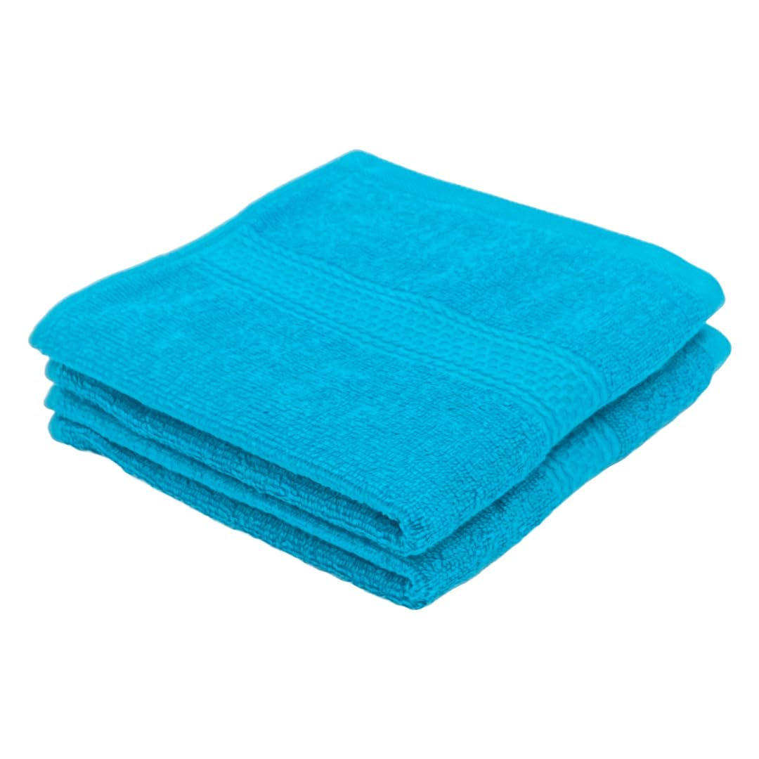 Patpug 100% Indian Ultra Soft Cotton Hand Towel 400 Gsm | For Gym, Workout, Yoga, Wash Basin (Teal) - 2 Piece