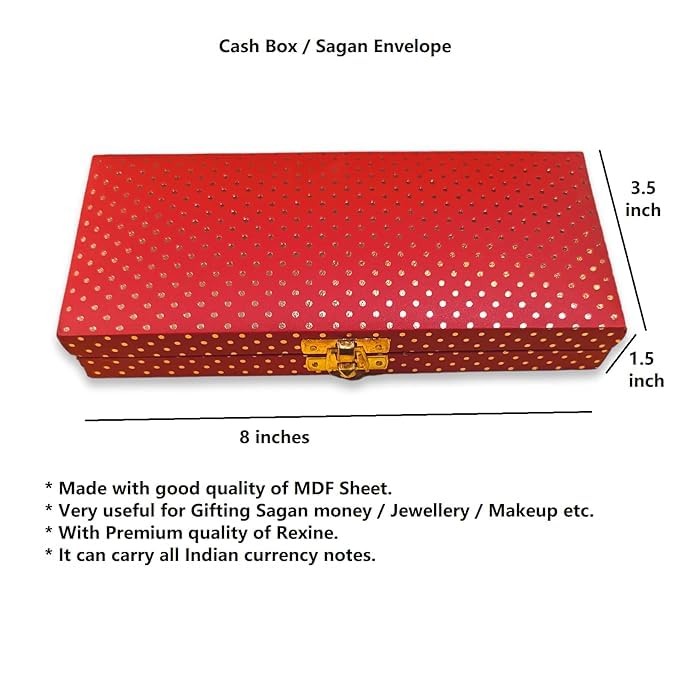 Decorative & Attractive Box Cash Box, Shagun Box, Jewellery Box, Money Box Envelop Wedding, Gift Box, Bangel Box With Golden Dotted Embroidery Design, Colour - Red, Pack Of 1