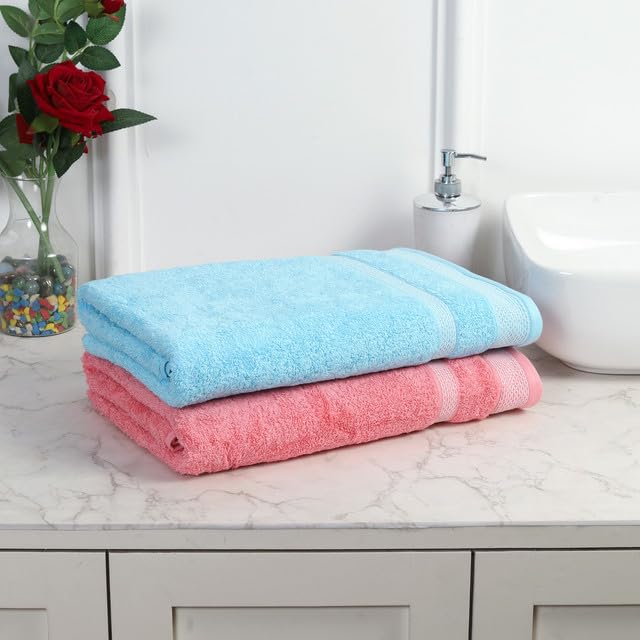 Mafatlal Premium Cotton Bath Towel 1100 Gsm | Quick Dry, Durable Long Size Towel- Pack Of 2 (Blue & Red)