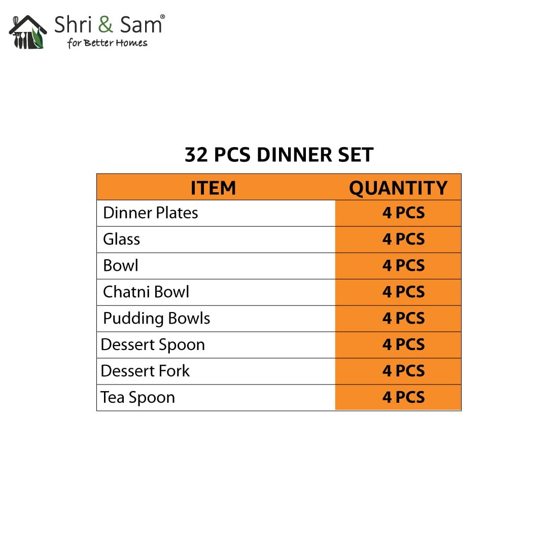 Designer Stainless Steel Delight Laser Bloom Leaf Dinner Set Of 32 Pieces | 4 Dinner Plates+ 4 Glasses+ 4 Bowls+ 4 Chutney Bowls+ 4 Pudding Bowls+ 4 Dessert Spoons+ 4 Dessert Fork+ 4 Tea Spoons