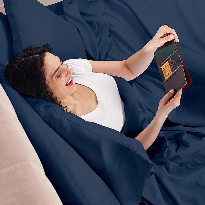 Microfiber Bedsheet With 1 Pillow Cover - Size 60 X 90 Inches, Navy Blue | 300 Thread Count - Daily Use Perfect Plain Single Bedsheet