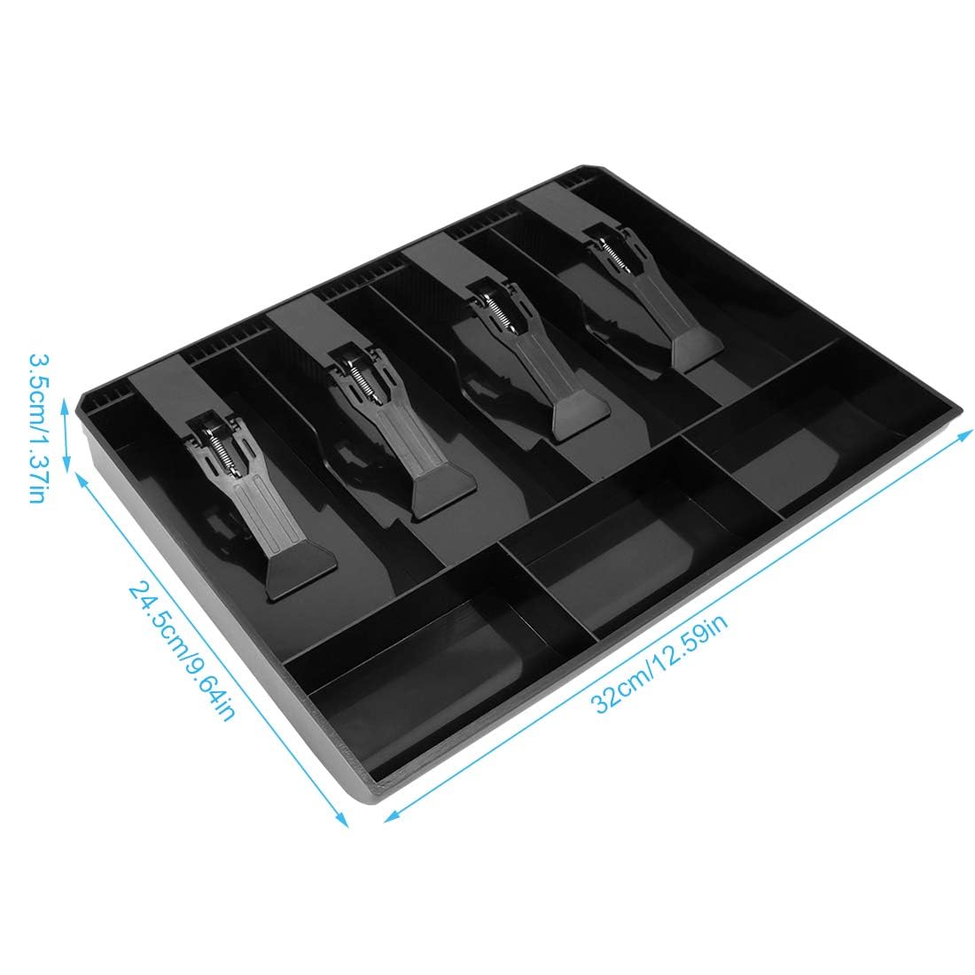 Abs Plastic Cash Tray - 4 Cash, Bills & 3 Coin Compartment Cash Drawer Safe Box, Special Feature - Compact, Colour - Black