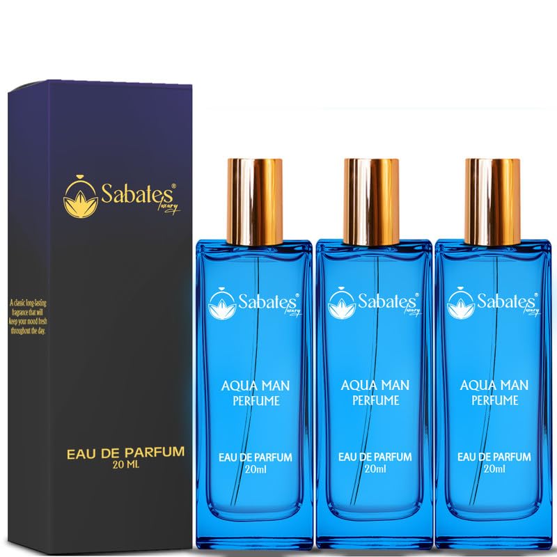 Sabates Aqua Man Eau De Parfum Each 20ml 0.6 Fl.oz. Combo Of 3 | Classic Elegance Fragrance | Best For Partywear