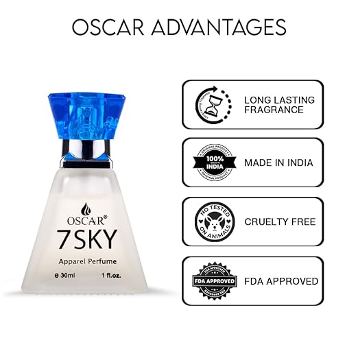 Oscar 7 Sky Mysty Long Lasting Perfume For Men & Women | Floral Woody Musk Fragrance | Everyday Unisex Skin Friendly Perfume Spray | 30ml 1 Fl.oz.