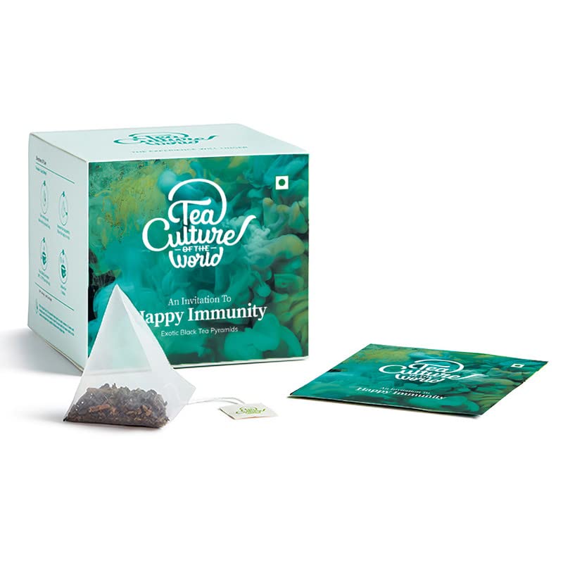 Tea Culture Of The World Happy Immunity Green Tea - 16 Tea Bags | Ayurvedic Herbal Tea With Green Tea, Liquorice, Turmeric - Immunity Booster, Medium Caffeine