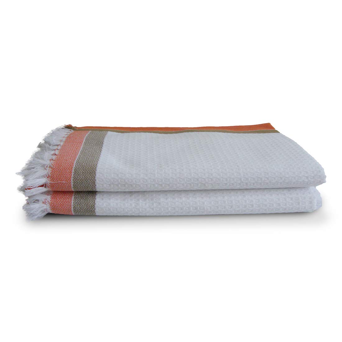 Athom Trendz Living Light Weight Cotton Premium Waffle Border Bath Towel 480 Gsm | Pack Of 2 (Blue)