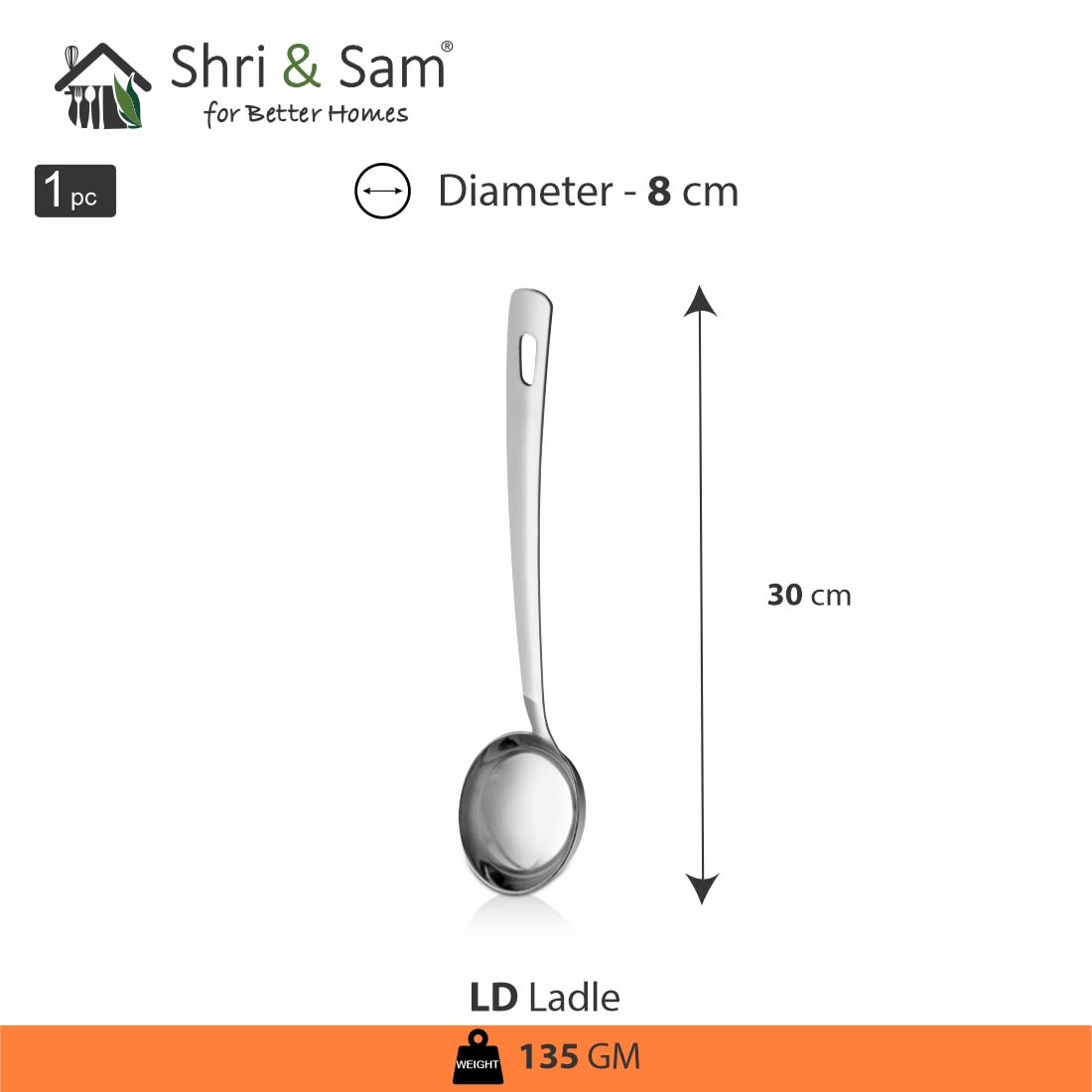 Silver Stainless Steel Ladle, 33cm | Durable, Rust Free & Dishwasher Friendly - Stainless Steel Chamcha