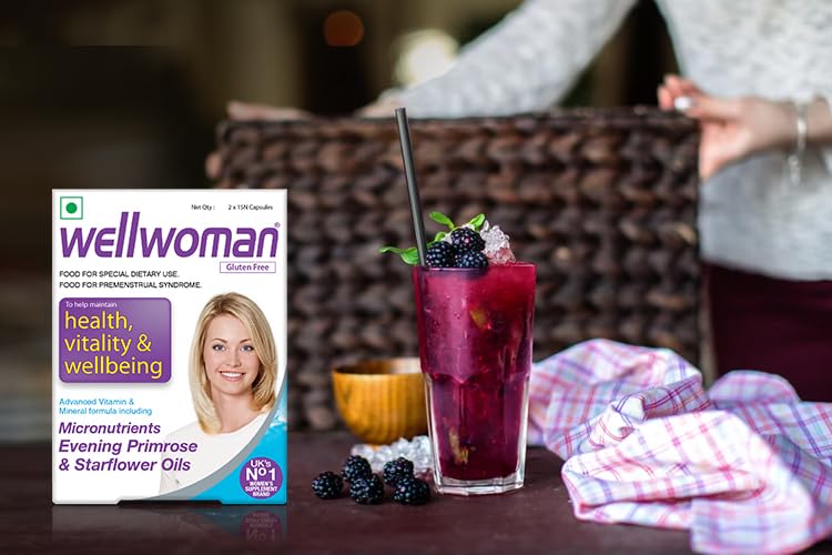 Wellwoman Multivitamin Capsules With Evening Primrose Oil, Immunity, Helps Reduce Pms , Pcos Symptoms | Vegetarian 30 Capsules , 50gm 0.1lbs