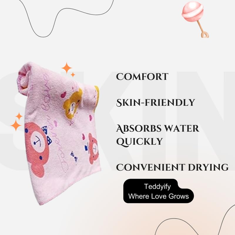 Teddyify Soft Cotton Baby Bath Towel 250 Gsm | Infants, New Born Babies Towel High Absorbent, Soft Cotton Premium Washcloth (Pink)