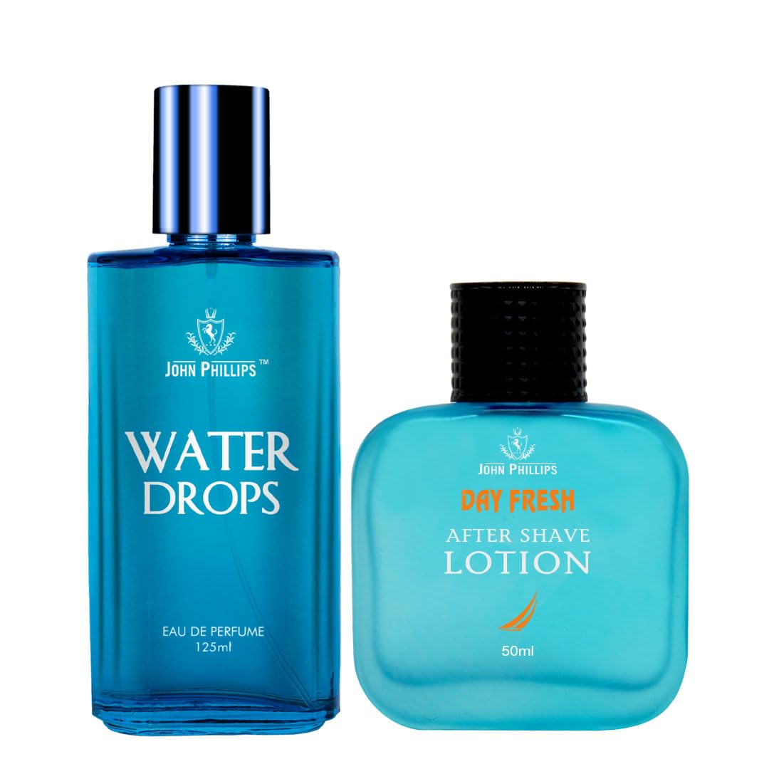 John Phillips Water Drops 125ml 4.2 Fl.oz. & Aftershave 50ml 1.6 Fl.oz. Eau De Perfume Pack Of 2 For Men