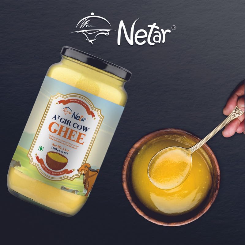 100% Natural A2 Gir Cow Ghee By Netar | Rich In Vitamins A, E Healthy Desi Ghee For Boosts Immunity | (1 Litr) 33.8 Ounce | Jar Pack