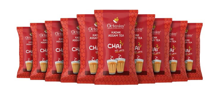 Octavius Kadak Assam Tea - Pack Of 10 X 1 Kg, 35.2 Ounce Each | Garden Fresh Extra Strong Assam Tea - Kadak Chai Patti | Medium Caffeine Strong Chai Patti