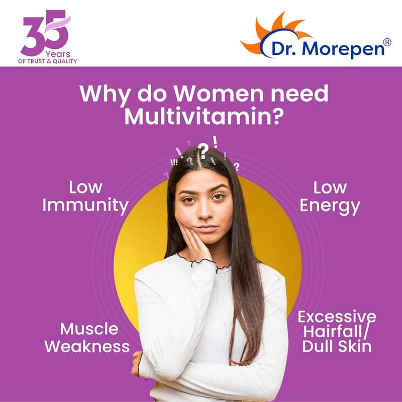 Dr. Morepen Multivitamin Tabs For Women | Energy & Immunity Booster Supplement | 60 Tablets , 100gm 0.2lbs , Each Pack Of 2