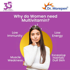 Dr. Morepen Multivitamin Tabs For Women | Energy & Immunity Booster Supplement | 60 Tablets , 100gm 0.2lbs , Each Pack Of 2
