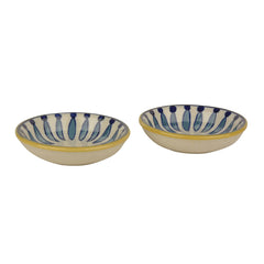 Hand Painted Ceramic Dip Bowls Set Of 2 - White & Blue, 50ml Each | Chutney Bowls, Ketchup Bowls - Pickle Serving Set - Kyoto Collection