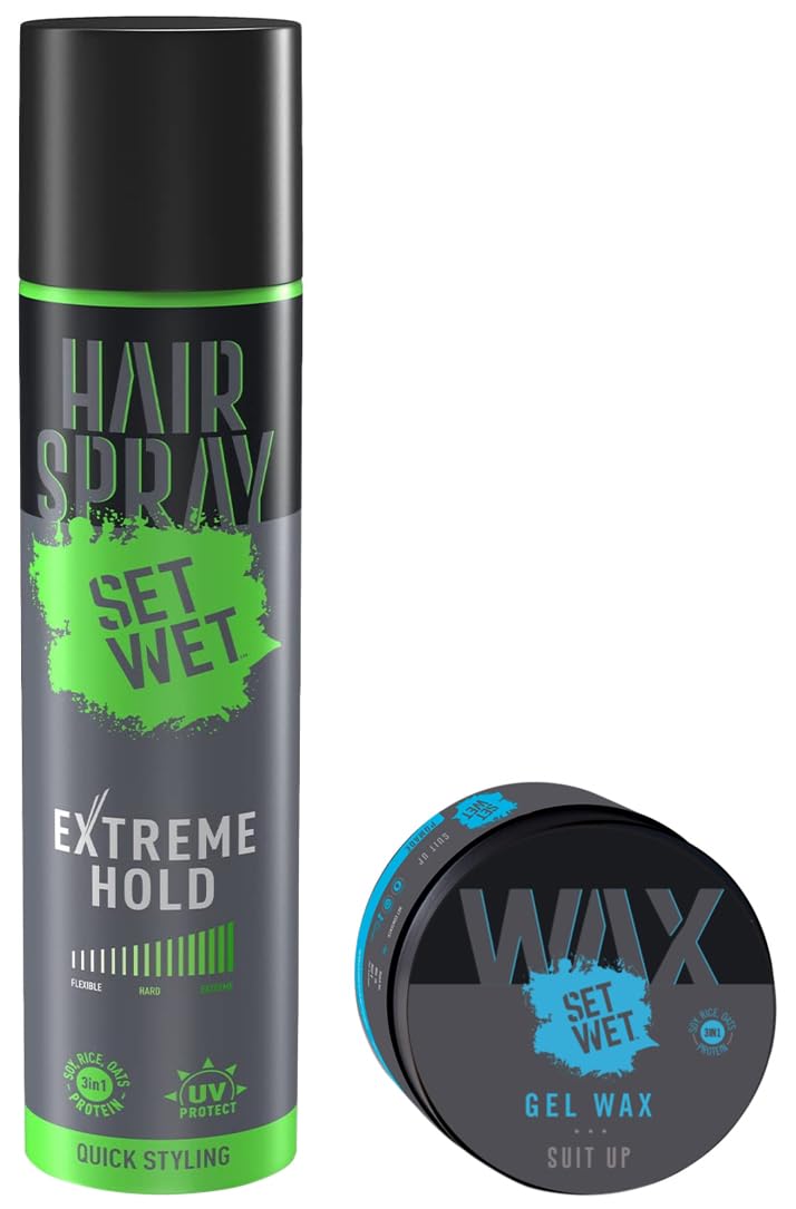 Set Wet Hair Wax Gel Wax 60gm 2.1 Oz. & Set Wet Hair Spray Extreme Hold 200ml 6.7 Fl.oz.