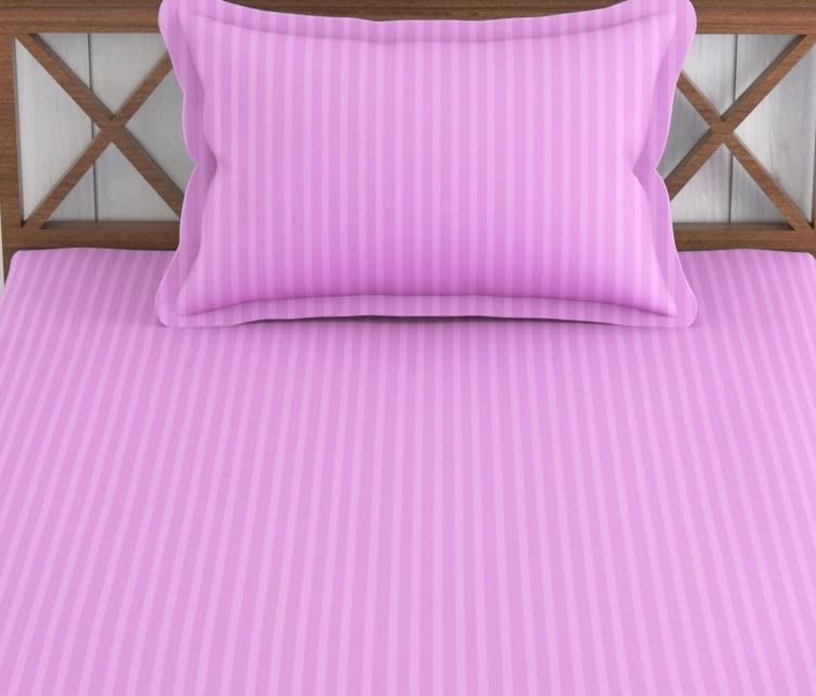 Single Elastic Fitted Bedsheet With 1 Pillow Covers - 30 X 72 Inches, Light Pink | Breathable & Wrinkle Free, Soft Touch Print Sheet