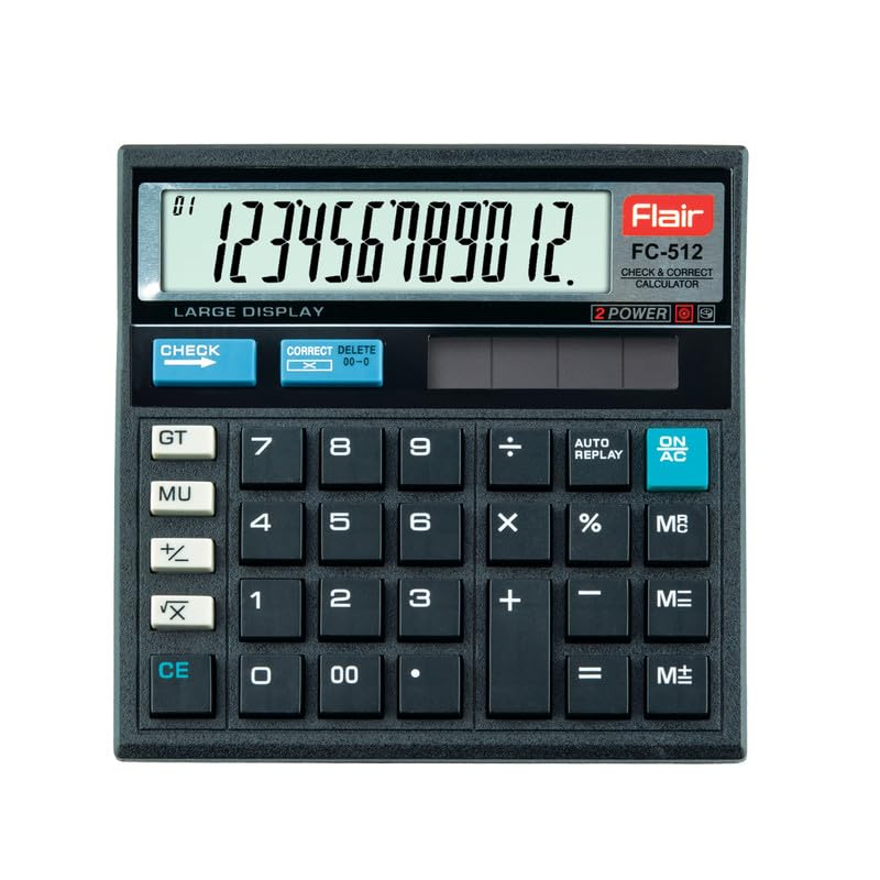 Flair Pierre Cardin Electronic Desktop Calculator - FC 512 | 12 Digits Large LCD Display, 112 Steps Check & Correct