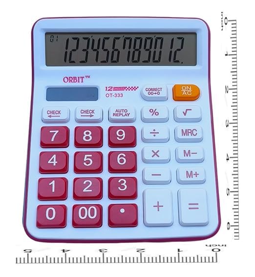 Adoere Solar & Battery Operated Calculator With 12-digit Large LCD Display & Buttons For School, Home, And Office (Ot-333) (Red)