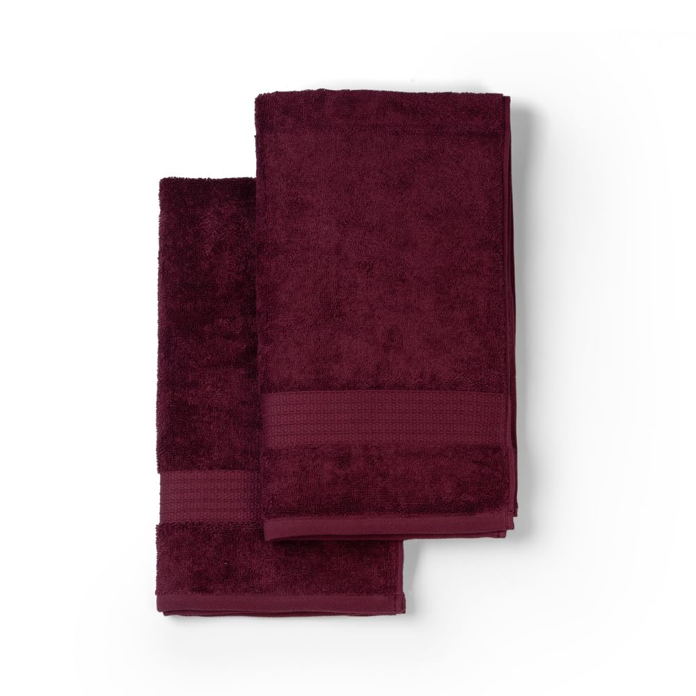Feather & Spun Organic Cotton Lavender Fragrance Hand Towel 500 Gsm | Anti Microbial Fade Resistant Double Needle Stitch Hand Towel (Cranberry Crush) - Pack Of 2