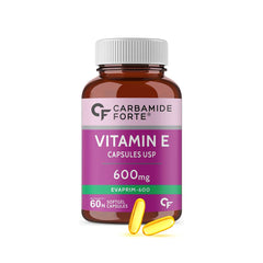Carbamide Forte Vitamin E 600mg Capsules For Face And Hair , 100% Natural Vitamin E, Paraben Free | 60 Capsules 100gm 0.2lbs