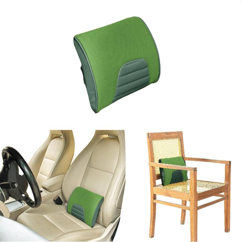 Memory Foam Pillow, Travel Lumbar Back Support Chair Cushion Pillow, Green - 11 L X 9 W X 2 H Inch | Pillow For Car, Airplane, Long Drive | Soft Pillow, Lightweight, Comfortable Pillow