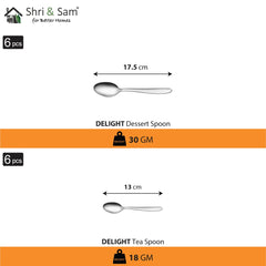 Stainless Steel Delight Dinner Set Of 30 Pieces, Silver | 6 Dinner Plates+ 6 Glasses+ 6 Bowls+ 6 Dessert Spoons+ 6 Tea Spoons