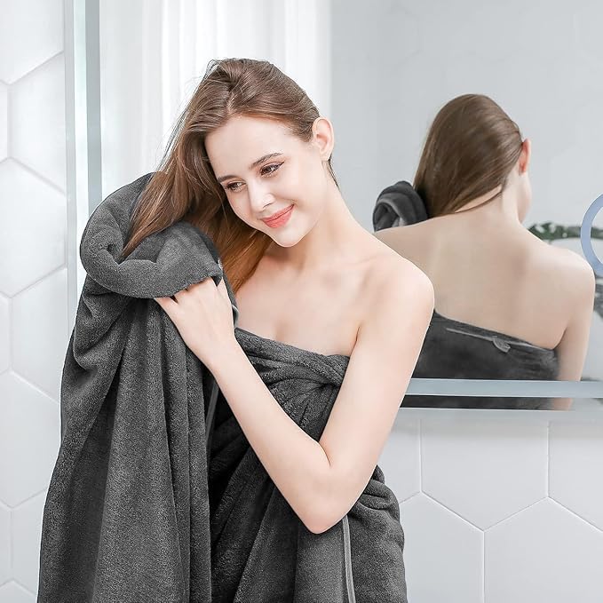 Comforic Microfiber Large Size Bath Towel 900 Gsm | Ultra Soft, Absorbent, Lightweight, Quick Dry Bath Towel | Pack Of 2 (Grey & Pink)
