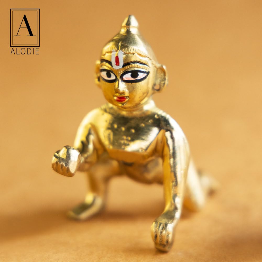 Beautiful Brass Laddu Gopal Murti, Bal Gopal, Gold, Brass, Idol Size - Large 5 X 3 Inch, Petal Ke Laddoo Gopal Ji, Thakur Ji, Lord Krishna Murti, Home Décor, God Idol