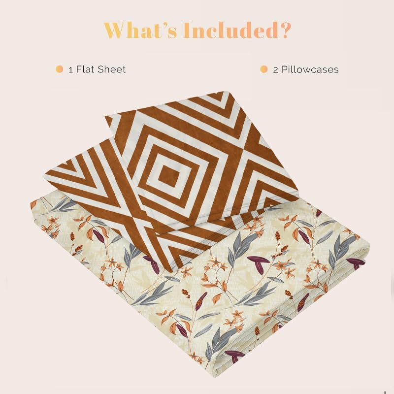 Luxurious Queen Size Bedsheet For Double Bed With 2 Pillow Cover - 90 X 90 Inches, Cream & Brown | Perfect For Daily Use, Guest Rooms | Gift For Housewarmings, Weddings
