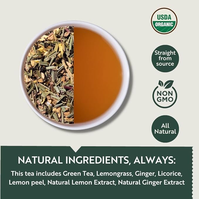 Luxmi Estates Citrus Sky Lemongrass Ginger Green Tea - 30gm, 1.05 Ounce, 15 Tea Bags | USDA Certified Organic Darjeeling Green Tea - Natural Lemon Balm Tea - Calming, Supports Digestion